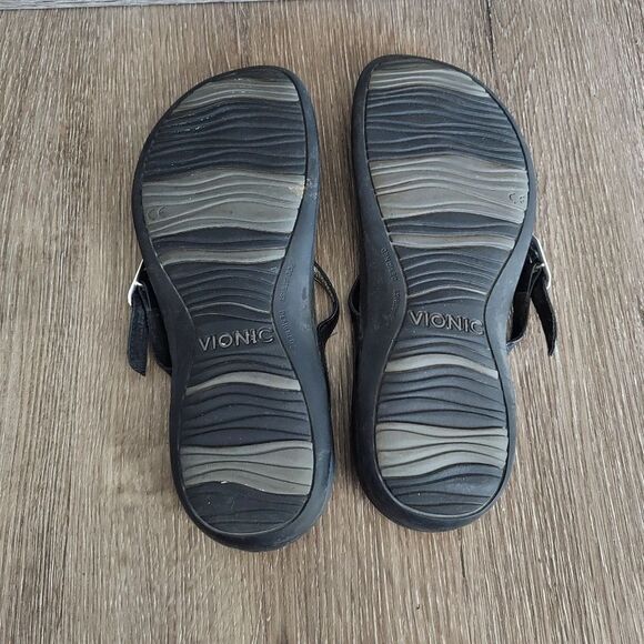 Vionic Karina Flip Flop Thong Sandals Slip On Black Leather Women's Shoes Size 6 - Picture 5 of 6